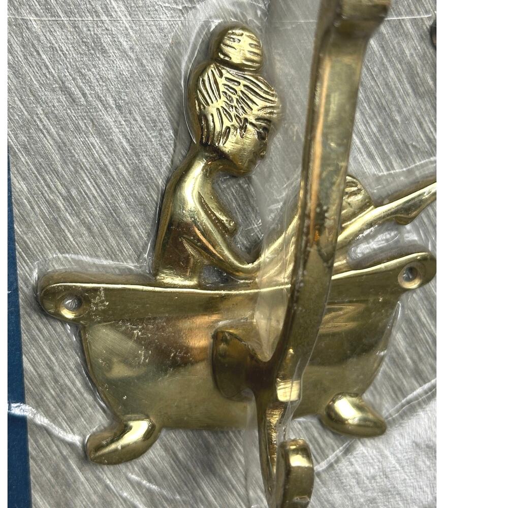 Vintage 70s brass shower hook woman bathing NWT made in Sweden 4x4 bath tub soak